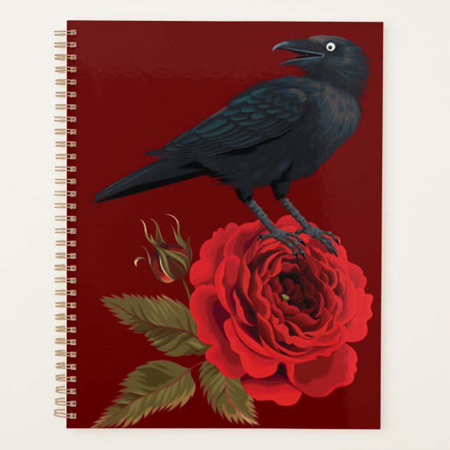 Agenda Rosa vermelha Black Bird Raven (Frente)