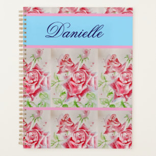 Agenda Rosa Vermelha Shabby Chic Rosas Aquarela Rosa Azul