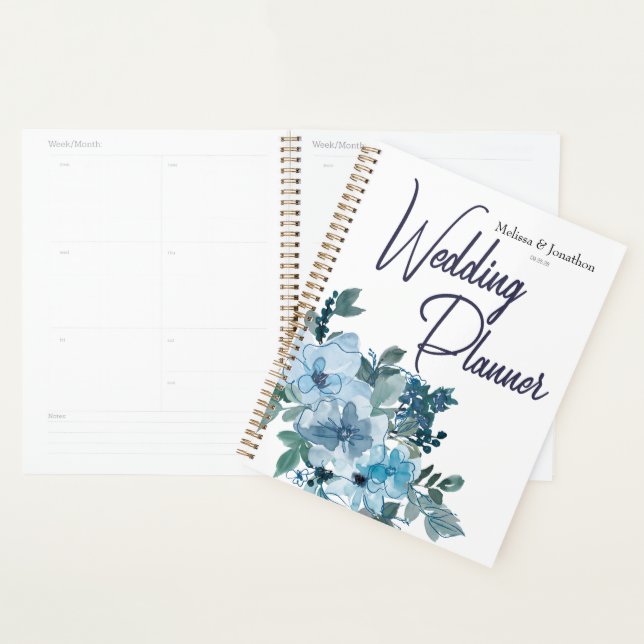 Agenda Rosas Azuis de Pastel Modernos Planner de Casament (Exibição)