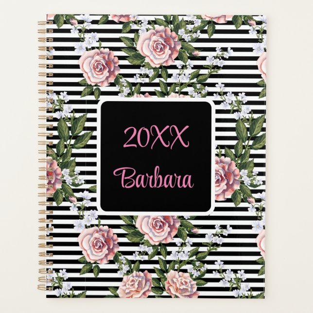 Agenda Rosas Cor-de-Rosa Anuais Personalizar Data (Frente)