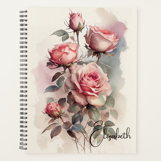 Agenda Rosas Cor-de-Rosa em Aquarela  (Frente)