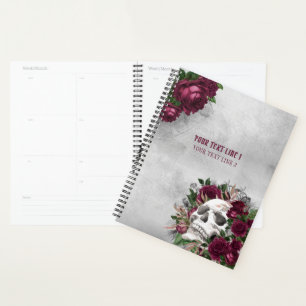 Agenda Rosas Crânio Cinza Borgonha Personalizada