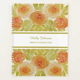 Agenda Rosas de Apricot de Aquarela Floral Semanal Planne