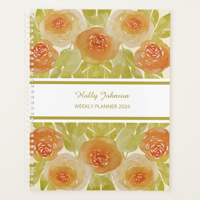 Agenda Rosas de Apricot de Aquarela Floral Semanal Planne (Frente)