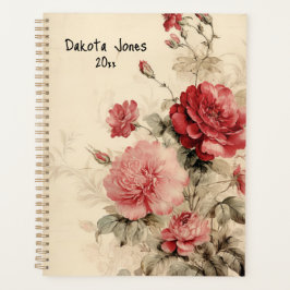 Agenda Rosas de Aquarelas Vermelhos e Rosa