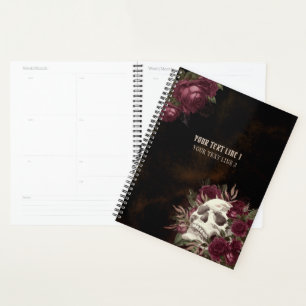 Agenda Rosas de crânio Borgonha Escura Curva Personalizad