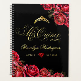 Agenda Rosas de diamante vermelho preto Mis Quince