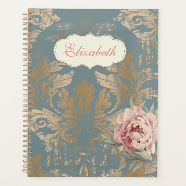 Agenda Rosas de máscara Dourada Elegante Chic (Frente)