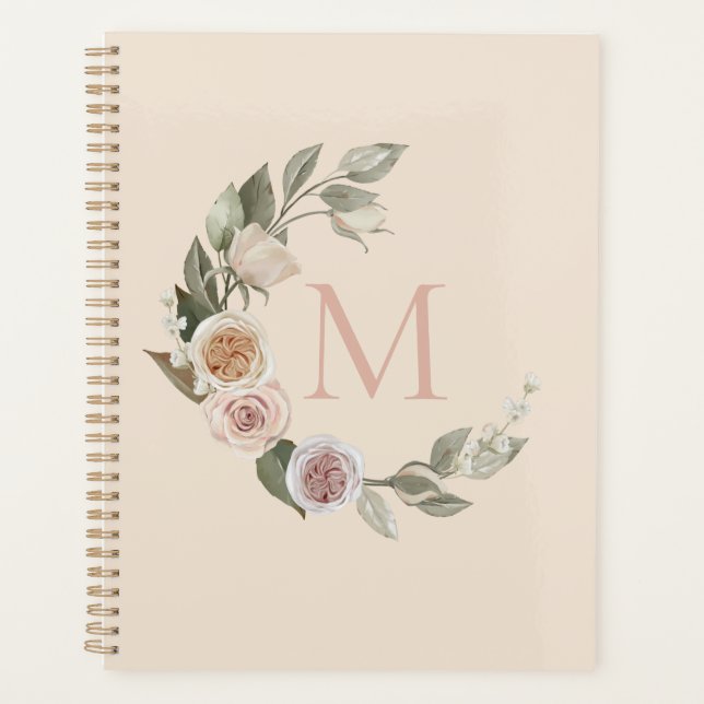 Agenda Rosas Elegante, Monograma Wreath (Frente)