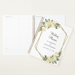 Agenda Rosas Elegantes Brancos de Casamento Moldura Doura