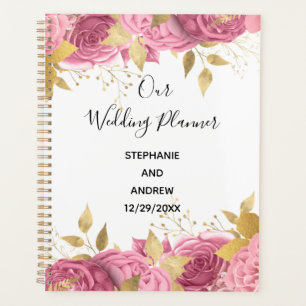 Agenda Rosas Florais de Ouro Rosa Casamento Elegante