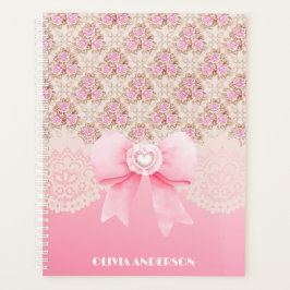 Agenda Rosas Florais, Rosa, Vintage, Fita E Lace