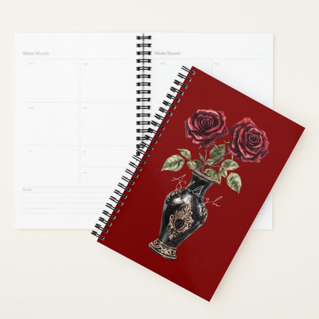 Agenda Rosas Florais Vermelhas Pretas Vase (Exibição)