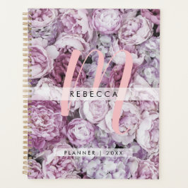 Agenda Rosas Floral Feminino Rosa Script Monograma 2023