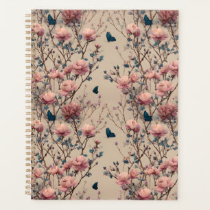 Agenda Rosas Primavera Vintage com Borboletas Azuis