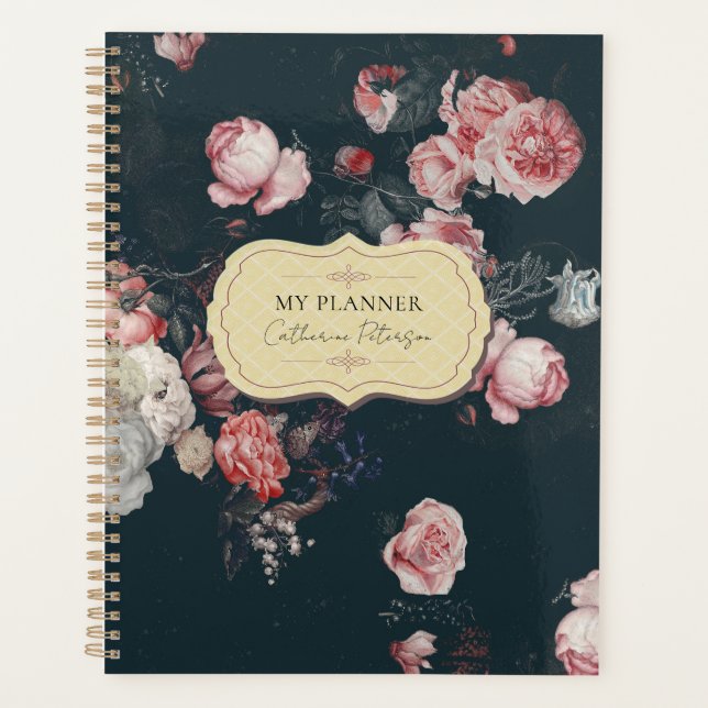Agenda Rosas Quadradas Flóridas Rosa Quadradas Elegantes  (Frente)