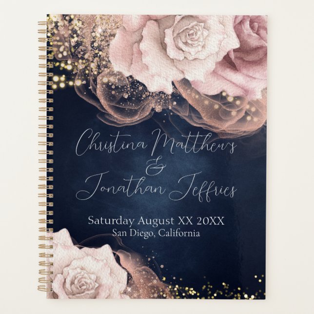 Agenda Rosas Românticos de Aquarela no Casamento Azul Moo (Frente)