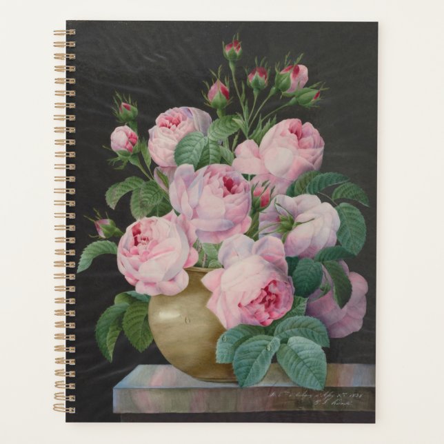 Agenda Rosas rosa em um vaso - Pierre Joseph Redouté (Frente)