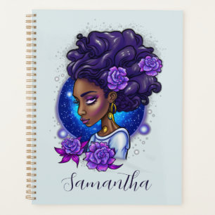 Agenda Rosas Roxos Elegantes Afro Mulher