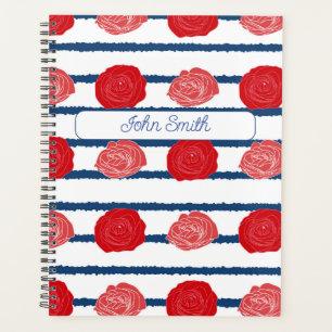 Agenda Rosas vermelhas com Script de Padrão Floral de Str