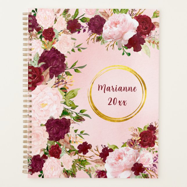 Agenda Rosas Vermelhas e Rosas com Moldura de Nome em Dou (Frente)