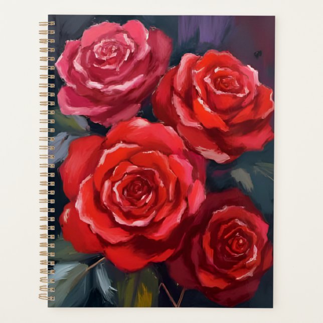 Agenda Rosas Vermelhas Flores Pintadas aquarela (Frente)