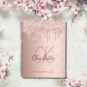 Agenda Rose gold glitter drips monogram script 2023