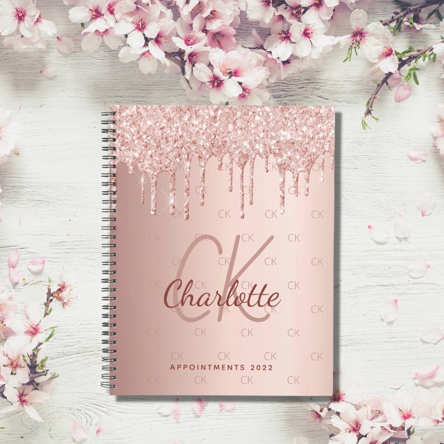 Agenda Rose gold glitter drips monogram script 2023 (Criador carregado)