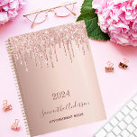 Agenda Rose gold glitter pink monogram 2024<br><div class="desc">A faux rose gold metallic looking background with elegant rose gold and pink faux glitter drips, paint dripping look. Template for a year. Personalize and add a name and a title. The name is written in dark rose gold with a modern hand lettered style script. Perfect for business, school, work,...</div>
