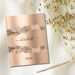 Agenda Rose gold metal agate marble name script 2024<br><div class="desc">Rose gold faux metal and agate,  marble stone print as background.  Personalize and add your name. The name is written with a modern hand lettered style script.</div>