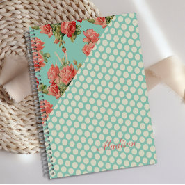 Agenda Rosinhas Cor-de-Rosa Pontos Verdes Monograma Femin