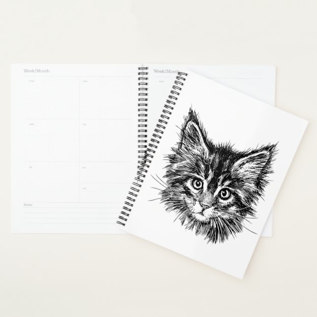 Agenda Rosto de gatinho preto e branco (Exibição)