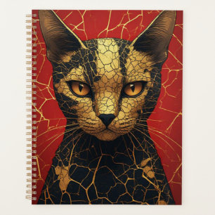 Agenda Rosto de Gato Místico Com Linhas de Fratura Dourad