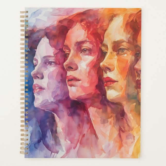 Agenda Rostos femininos - Pintura por aquarela (Frente)