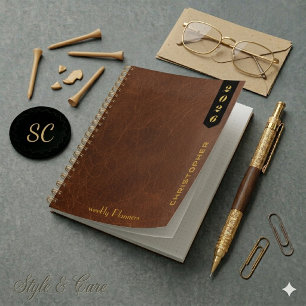 Agenda Roteiro Profissional em Padrão de Couro Marrom