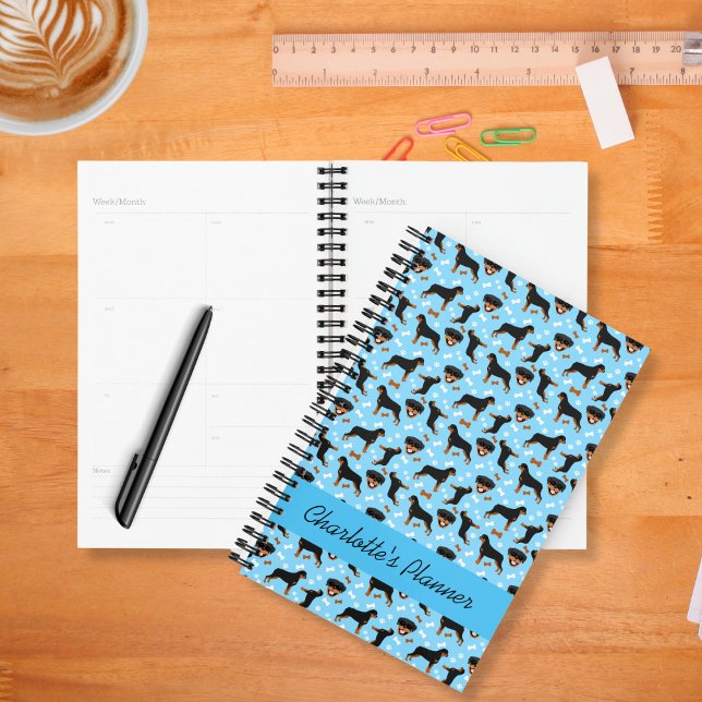 Agenda Rottweiler Cachorros Rotina Calendário Azul (Rottweiler Dogs Pattern Planner in blue)