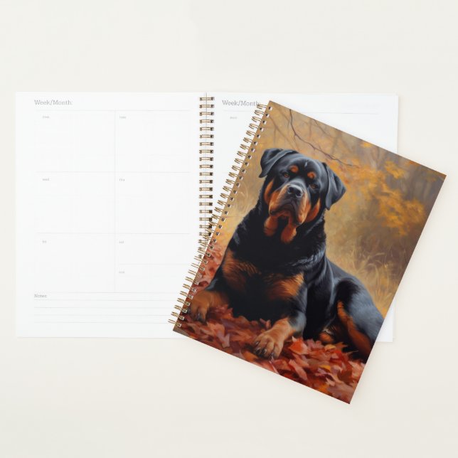 Agenda Rottweiler nas Folhas de outono cai inspirador (Exibição)