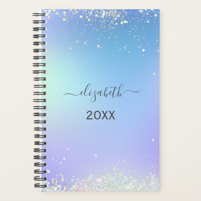 Agenda Rótulo de Monograma Arco-íris Brilho Azul Roxo  (Frente)
