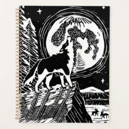 Agenda Rouco de Howling Preto e Branco no Linocut da Noit