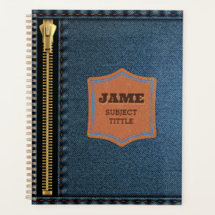 Agenda Roupa Azul Denim Com Zip E Etiqueta Tecido Jean