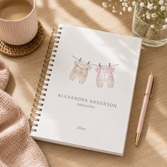 Agenda Roupas de Bebê Boho Serviço de Babá com Design em  (Boho Baby Clothing Watercolor Babysitter Service Planner)