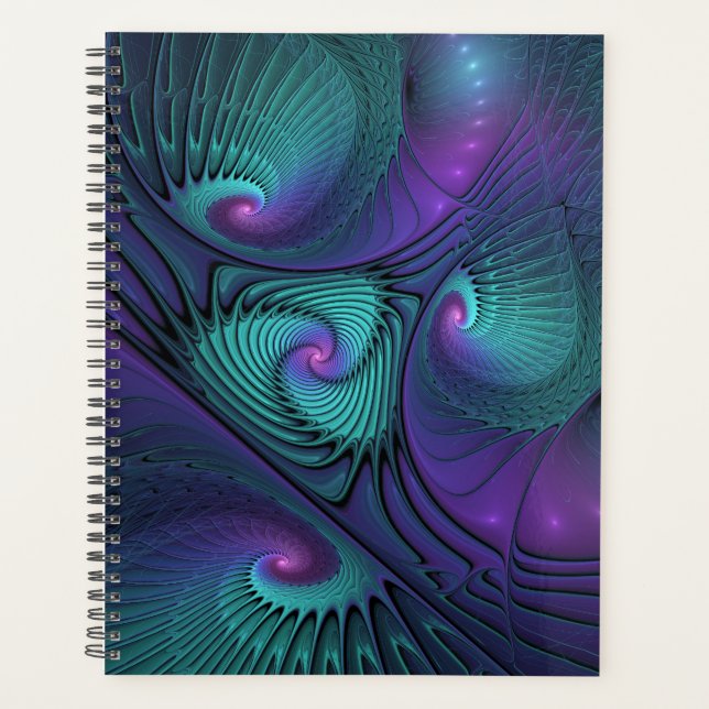 Agenda Roxo Conhece Arte Fractal Abstrato moderna Turques (Frente)