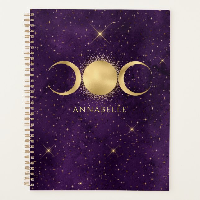 Agenda Roxo da Lua Dourada Celestial Personalizado (Frente)
