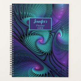 Agenda Roxo e Turquesa, moderno nome Fractal abstrato