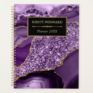 Agenda Roxo Elegante e Dourado Brilho Ágata Oceano