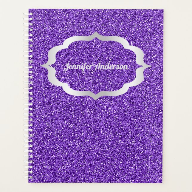 Agenda Roxo Faux Glitter Seu Nome Compartilhe Seu Sparkle (Frente)