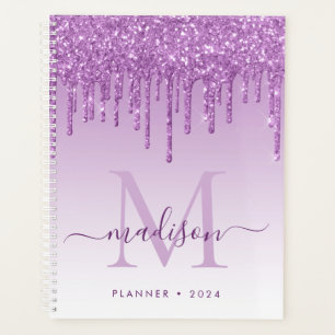 Agenda Roxo Violeta Roxo Glitter Monograma Girly 2021