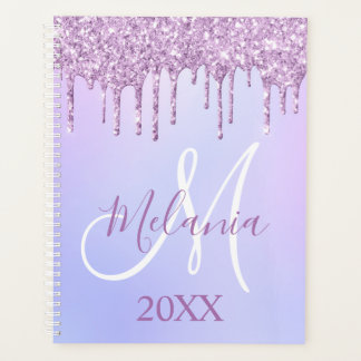 Agenda Roxo Violeta Roxo Glitter Monograma Girly 2025