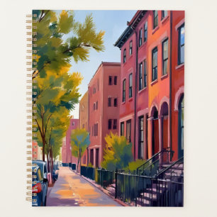 Agenda Rua da Cidade de Brownstone Aquarela de Tijolo d