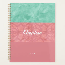 Agenda Ruddy Pink Batik e Blue Watercolor Nome e Ano